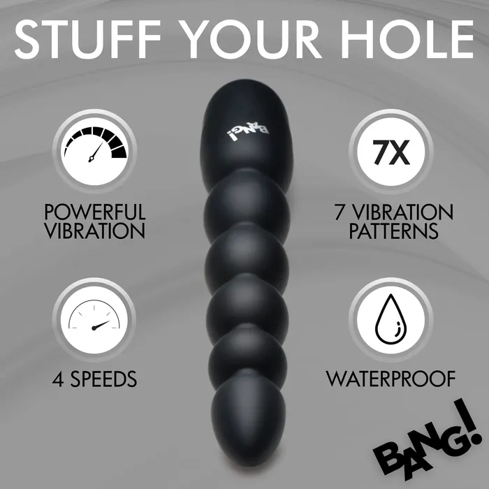 Anal Bang Silicone Vibrating Anal Beads with Digital Display Black XR Brands