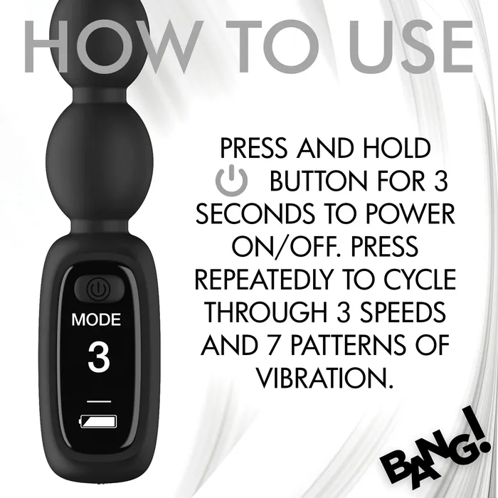 Anal Bang Silicone Vibrating Anal Beads with Digital Display Black XR Brands