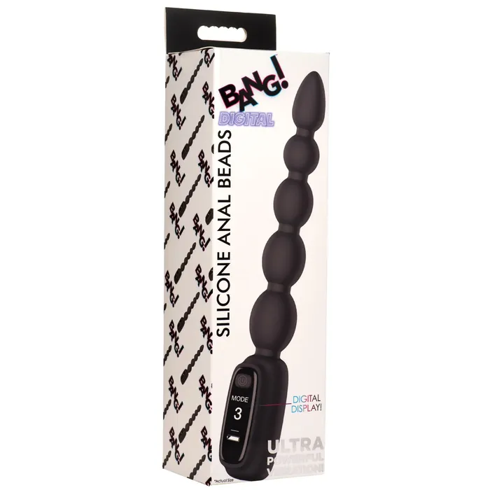 Anal Bang Silicone Vibrating Anal Beads with Digital Display Black XR Brands