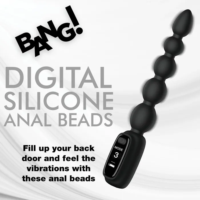 Anal Bang Silicone Vibrating Anal Beads with Digital Display Black XR Brands