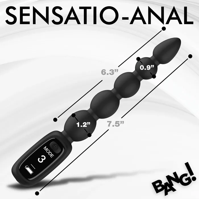 Anal Bang Silicone Vibrating Anal Beads with Digital Display Black XR Brands