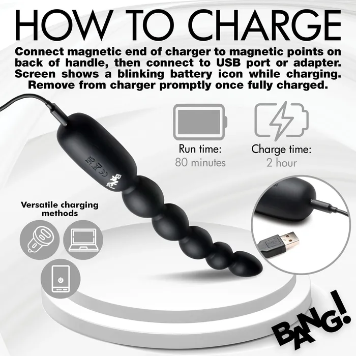Anal Bang Silicone Vibrating Anal Beads with Digital Display Black XR Brands