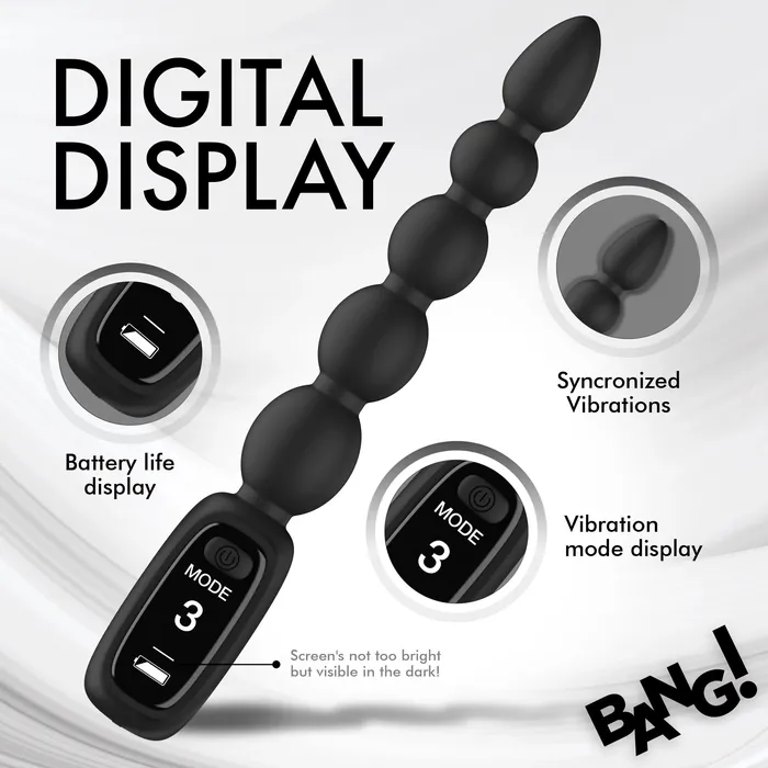 Anal Bang Silicone Vibrating Anal Beads with Digital Display Black XR Brands