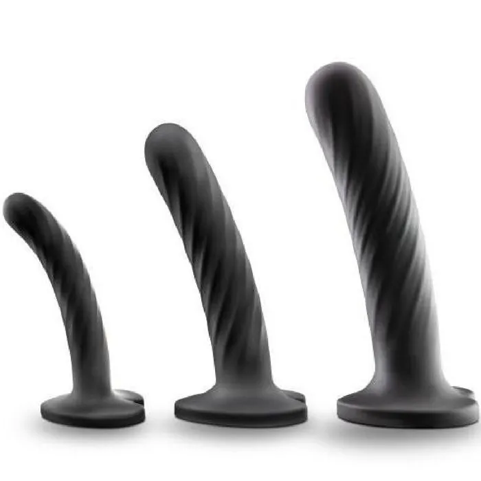 Anal Blush Temptasia Twist Set Of 3 Silicone Pegging Dildos Black