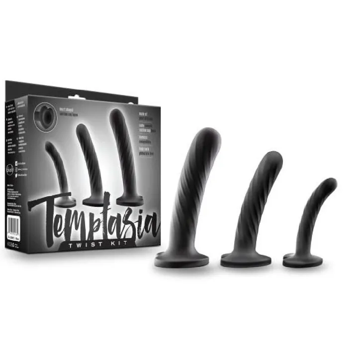 Anal Blush Temptasia Twist Set Of 3 Silicone Pegging Dildos Black