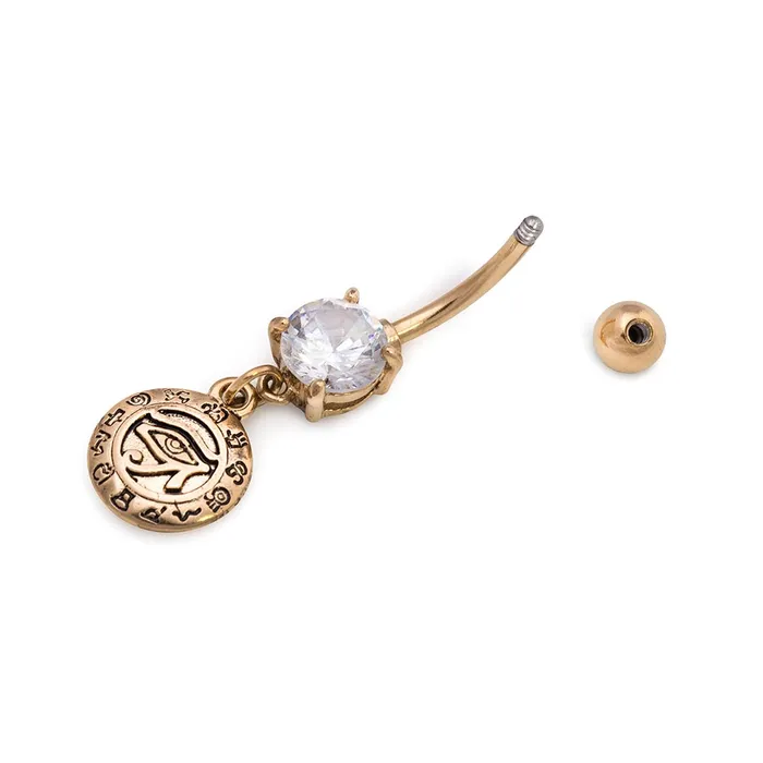 Anal Painful Pleasures 14g 38 PVD Gold Crystal Jewel Eye of Horus Dangle Belly Button Ring