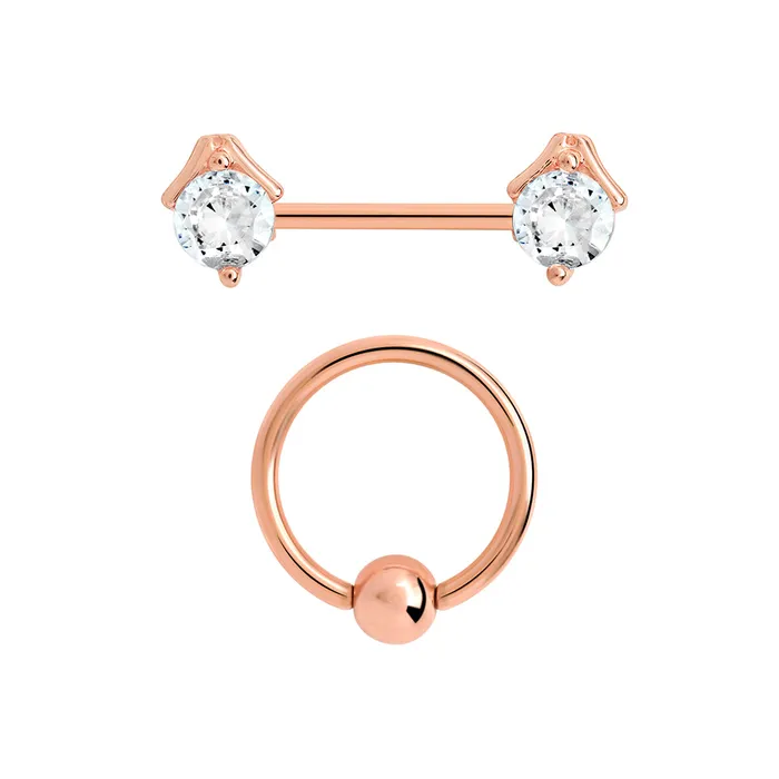 Anal Painful Pleasures 14g PVD Rose Gold Nipple Jewelry Set ProngSet Crystal Jeweled Straight Barbells and Captive Bead Rings Anal Painful Pleasures 14g PVD Rose Gold Nipple Jewelry Set ProngSet Crystal Jeweled Straight Barbells and Captive Bead Rings