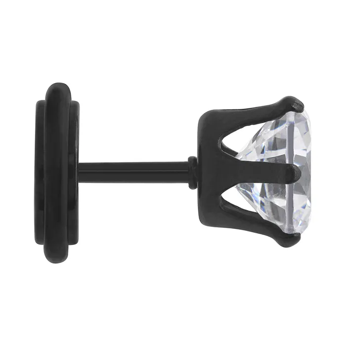 Anal Painful Pleasures 18g Prong Set 8mm Jewel PVD Black Threaded Stud Earring Price Per 1