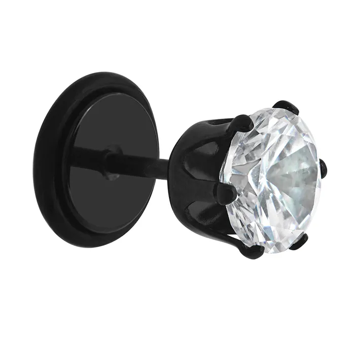 Anal Painful Pleasures 18g Prong Set 8mm Jewel PVD Black Threaded Stud Earring Price Per 1