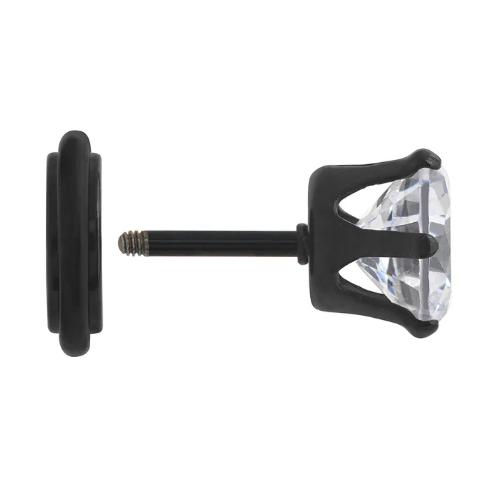 Anal Painful Pleasures 18g Prong Set 8mm Jewel PVD Black Threaded Stud Earring Price Per 1