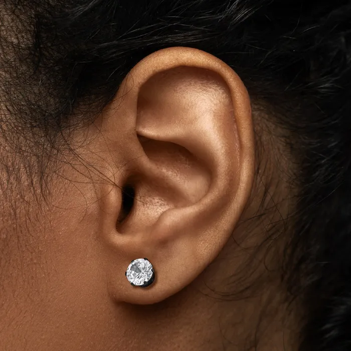 Anal Painful Pleasures 18g Prong Set 8mm Jewel PVD Black Threaded Stud Earring Price Per 1