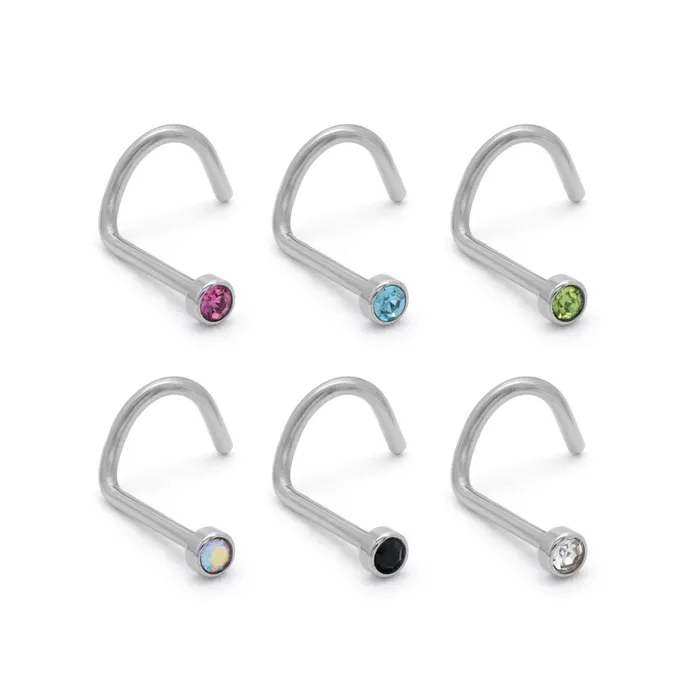 Anal Painful Pleasures 20g Bezel Set Flat Back Jeweled Nose Screw