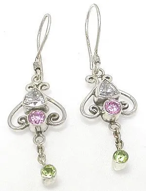 Anal Painful Pleasures Triangle Cut Center Stone Sterling Silver Bali Dangle Earrings Anal Painful Pleasures Triangle Cut Center Stone Sterling Silver Bali Dangle Earrings