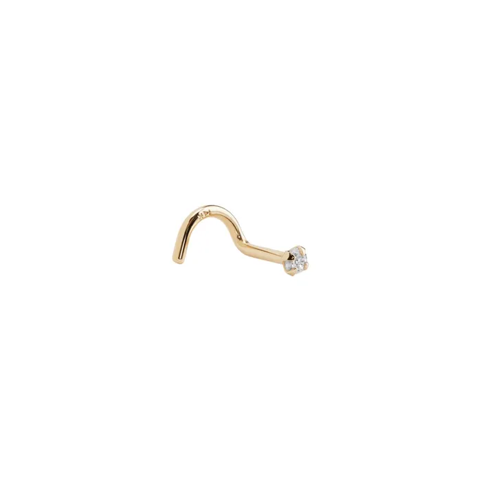 Anal Tilum 18g Yellow Gold 2mm Crystal Jewel Nose Screw Left Bend Tilum