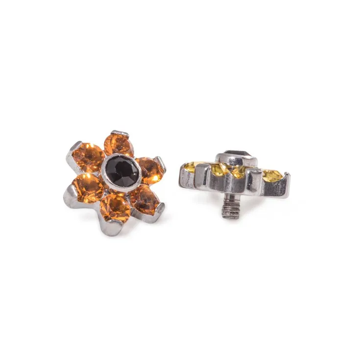 Anal Tilum Tilum 14g12g Internally Threaded Titanium Jewel Flower Top with Black Center Choose Petal Jewel Color Price Per 1