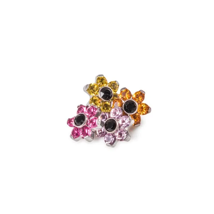 Anal Tilum Tilum 14g12g Internally Threaded Titanium Jewel Flower Top with Black Center Choose Petal Jewel Color Price Per 1