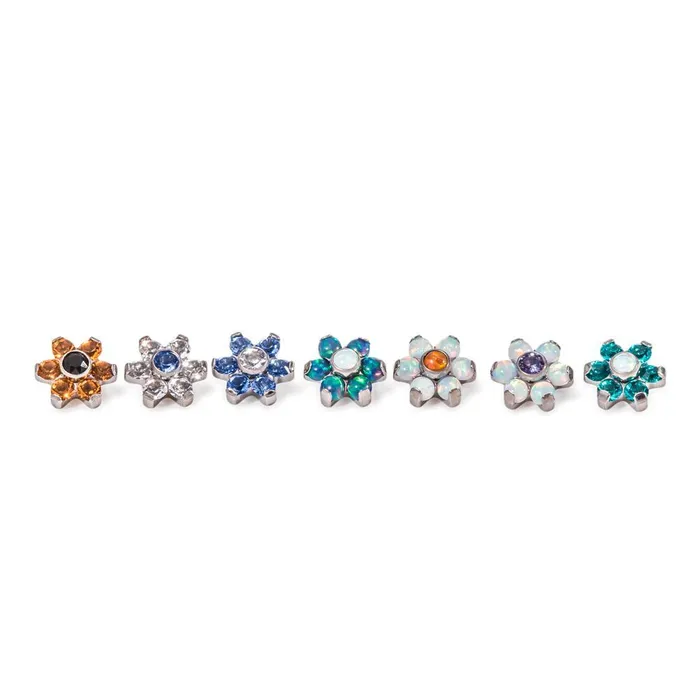 Anal Tilum Tilum 14g12g Internally Threaded Titanium Jewel Flower Top with Black Center Choose Petal Jewel Color Price Per 1