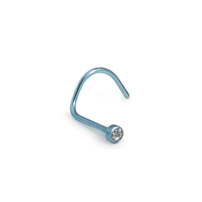 Anal Tilum Tilum 22g Titanium BezelSet Jewel Nose Screw Right Bend Flat Back Style Nostril Jewelry