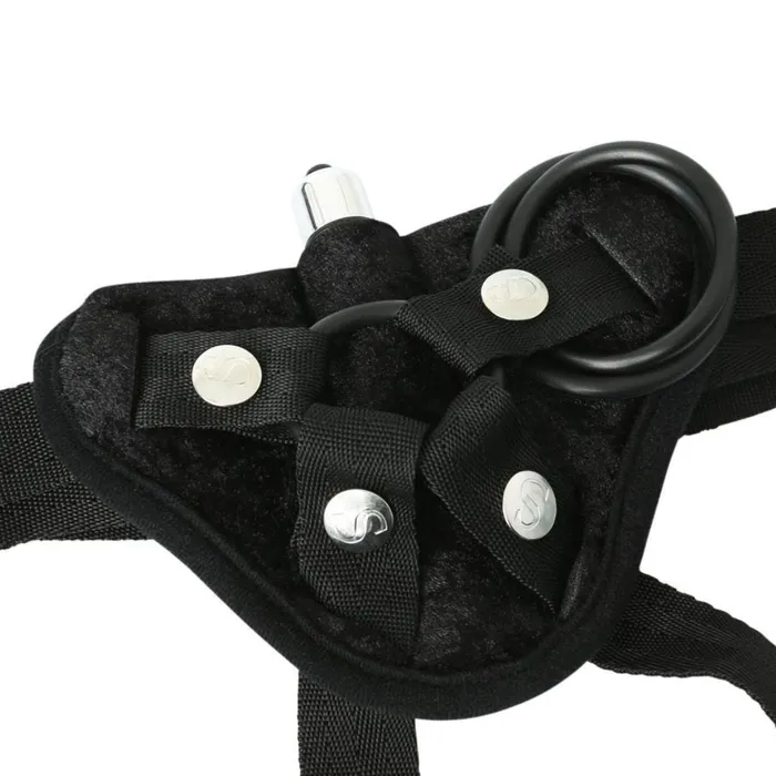 Black Velvet Sexy Strapon Harness with Bullet Vibrator 3 Orings Sportsheets Female Sex Toys