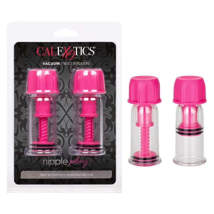 Couples Nipple Play Vacuum Twist Nipple Suckers Pink California Exotics