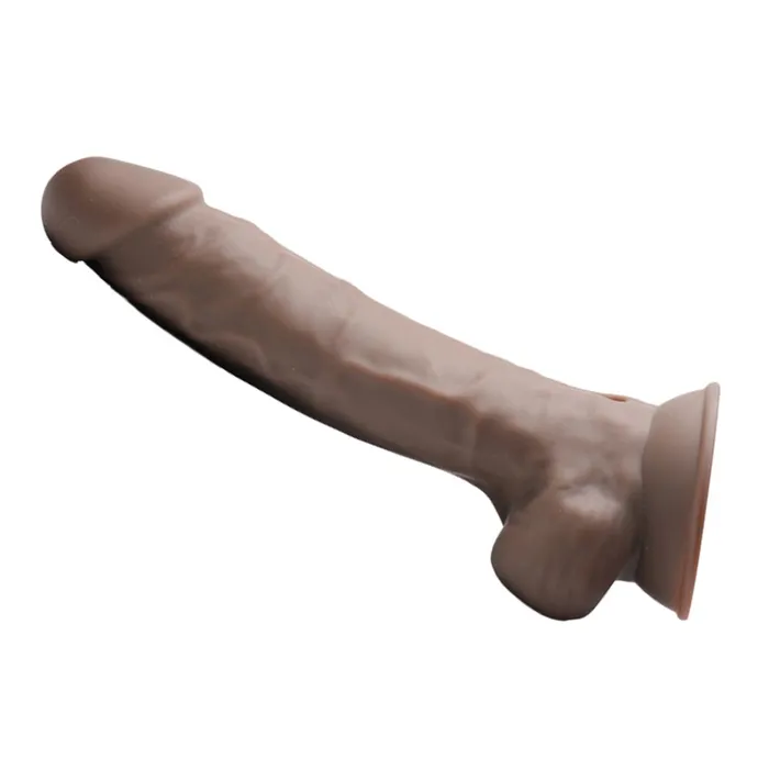 Curve Toys Female Sex Toys Fleshstixxx 8 Inch Vibrating Silicone Dildo with Balls Chocolate