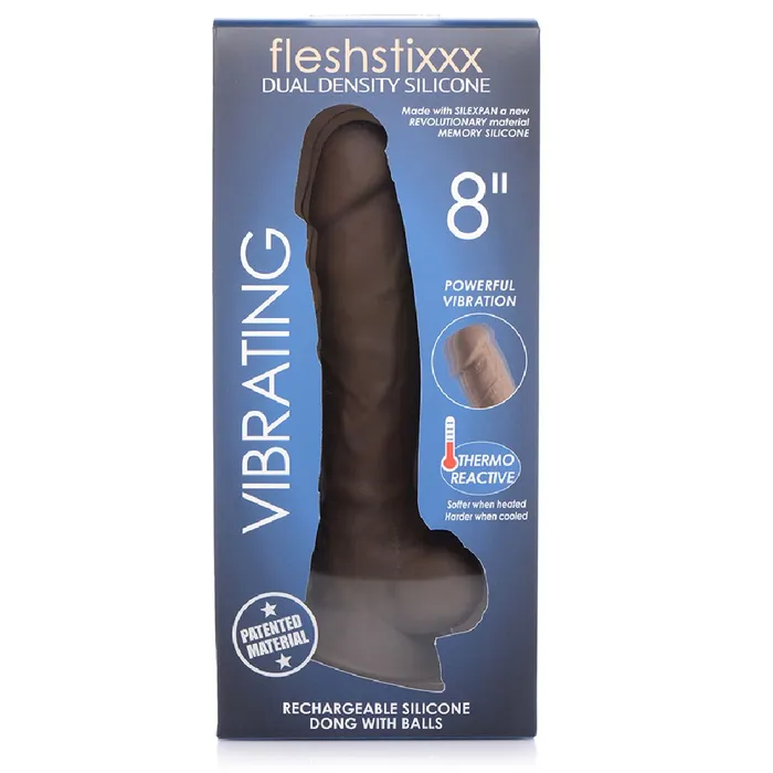 Curve Toys Female Sex Toys Fleshstixxx 8 Inch Vibrating Silicone Dildo with Balls Chocolate