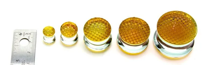 Dildos Painful Pleasures GOLDEN Honey Comb Glass Double Flare Plugs Price Per 1 Dildos Painful Pleasures GOLDEN Honey Comb Glass Double Flare Plugs Price Per 1