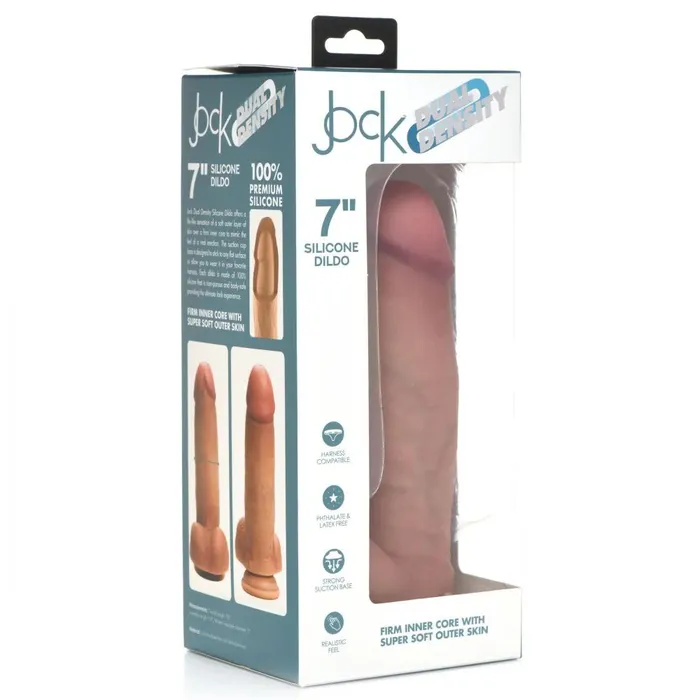 Dildos XR Brands Jock Dual Density Silicone 7 Inch Dildo with Balls Suction Cup Vanilla