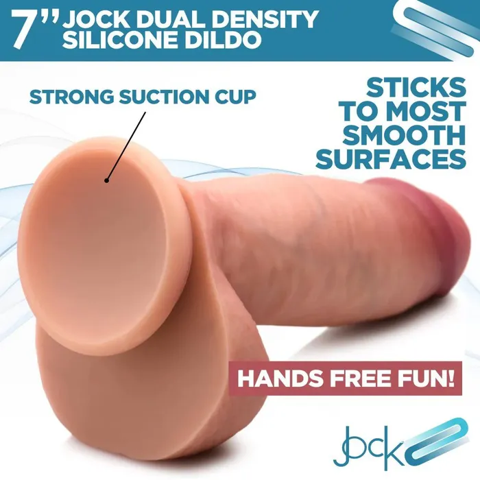 Dildos XR Brands Jock Dual Density Silicone 7 Inch Dildo with Balls Suction Cup Vanilla