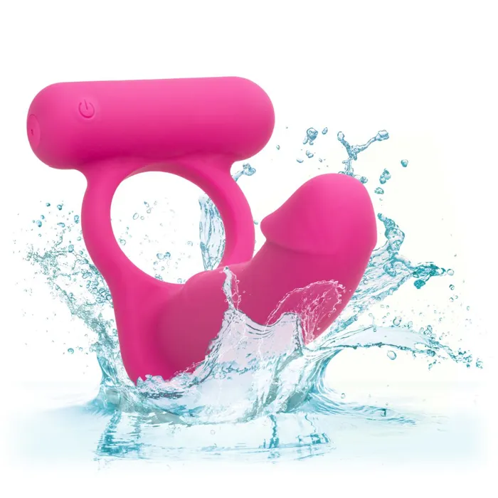 Double Diver Vibrating Pink Cock Ring for Double Penetration CalExotics Couples