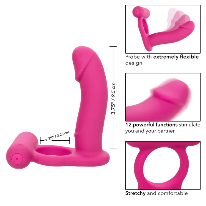 Double Diver Vibrating Pink Cock Ring for Double Penetration CalExotics Couples