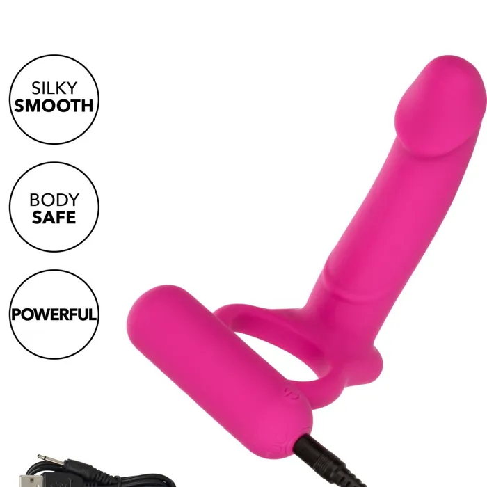 Double Diver Vibrating Pink Cock Ring for Double Penetration CalExotics Couples