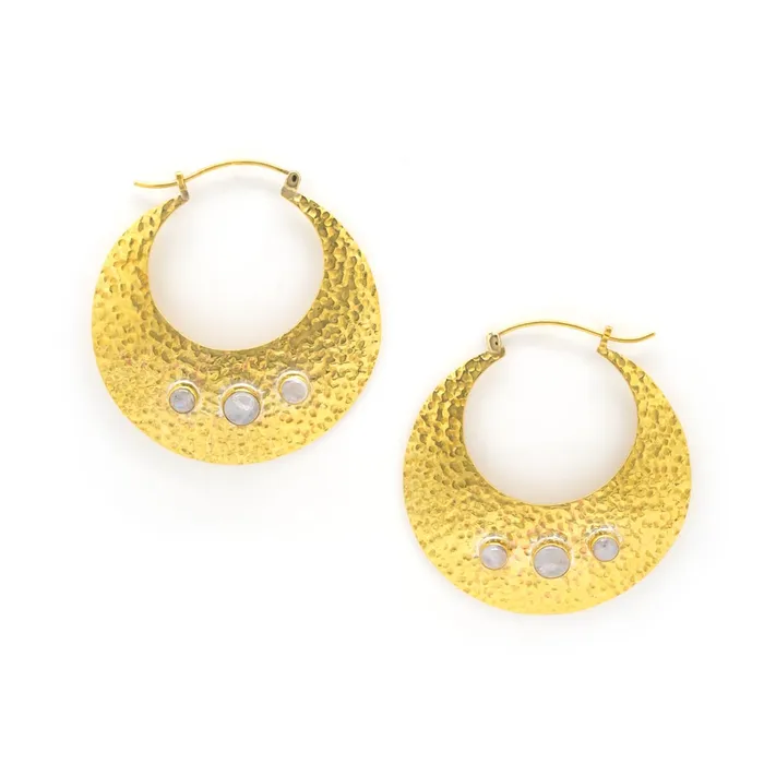 Elementals Organics Vibrators 16g Hammered Polished Brass and Moonstone Earrings Price Per 2 Elementals Organics Vibrators 16g Hammered Polished Brass and Moonstone Earrings Price Per 2