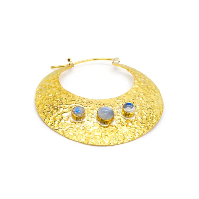 Elementals Organics Vibrators 16g Hammered Polished Brass and Moonstone Earrings Price Per 2