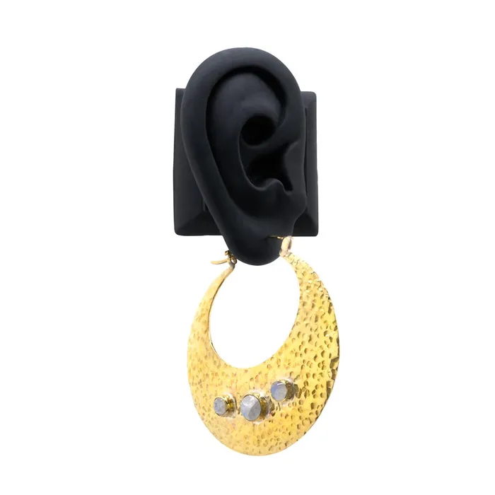 Elementals Organics Vibrators 16g Hammered Polished Brass and Moonstone Earrings Price Per 2