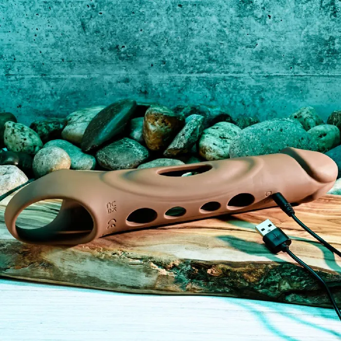 Evolved Novelties Male Sex Toys Big Boy Vibrating Silicone Penis Extender with Remote and Ball Strap Chocolate