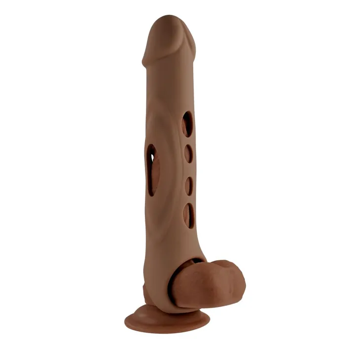 Evolved Novelties Male Sex Toys Big Boy Vibrating Silicone Penis Extender with Remote and Ball Strap Chocolate