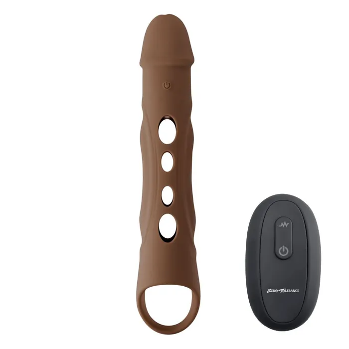 Evolved Novelties Male Sex Toys Big Boy Vibrating Silicone Penis Extender with Remote and Ball Strap Chocolate