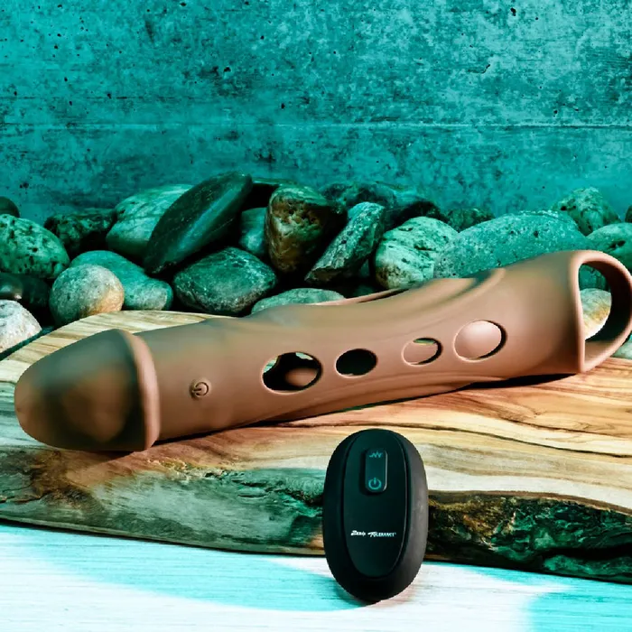 Evolved Novelties Male Sex Toys Big Boy Vibrating Silicone Penis Extender with Remote and Ball Strap Chocolate