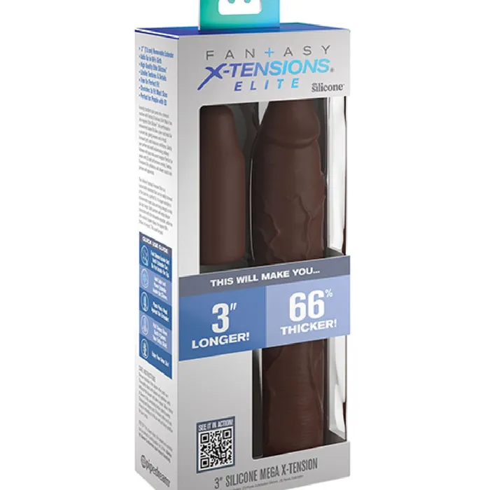 Fantasy 9 Inch Silicone Penis Extension with 3 inch Plug Chocolate Pipedream Products Male Sex Toys