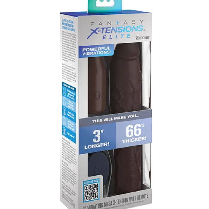 Fantasy 9 Inch Vibrating Silicone Penis Extension with Remote Control Chocolate Pipedream Products Male Sex Toys