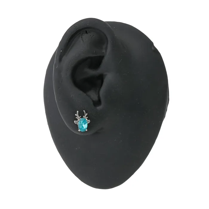 Female Sex Toys Painful Pleasures 16g 516 Antlered Stag Straight Barbell with Aqua Jewel
