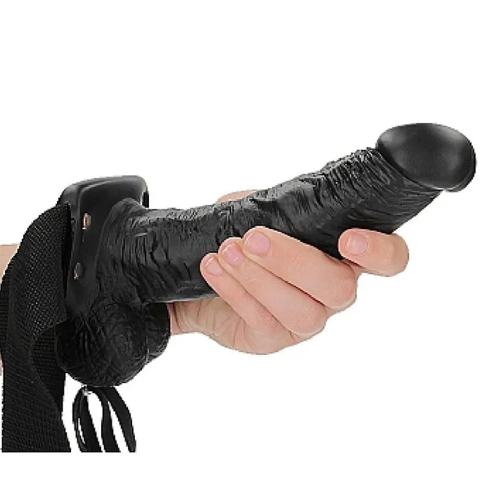 Female Sex Toys Realrock 7 Inch Hollow Dildo with Balls Strapon Harness Black Shots