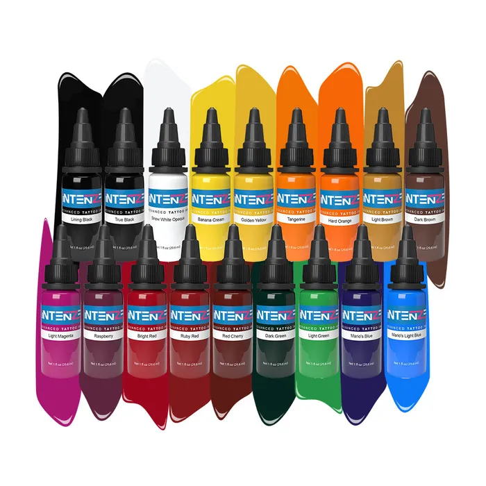Intenze Dark Skin Set Intenze Tattoo Ink 18 Bottles 4oz Dildos
