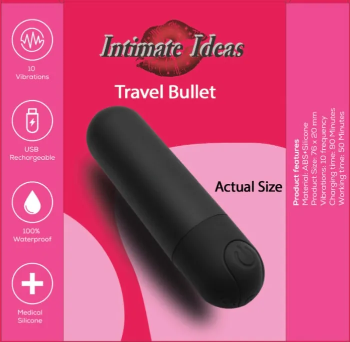 Intimate Ideas Travel Bullet 10 Vibration Frequencies USB Rechargeable Waterproof JA Consulting Female Sex Toys Intimate Ideas Travel Bullet 10 Vibration Frequencies USB Rechargeable Waterproof JA Consulting Female Sex Toys