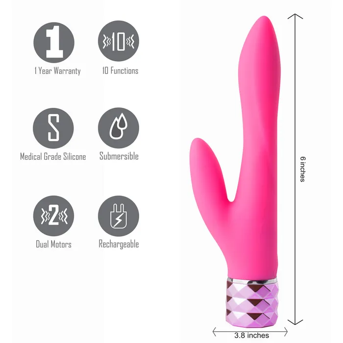Maia Toys Female Sex Toys VICTORIA Crystal Gems USB Rechargeable Silicone 10Function Dual Vibrator Pink