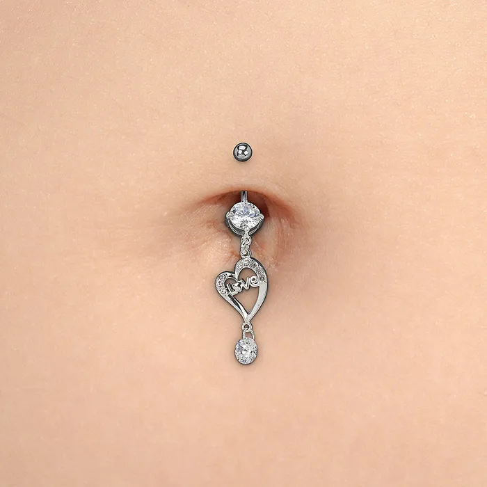 Male Sex Toys Painful Pleasures 14g 38 Crystal Love Dangle Belly Button Ring
