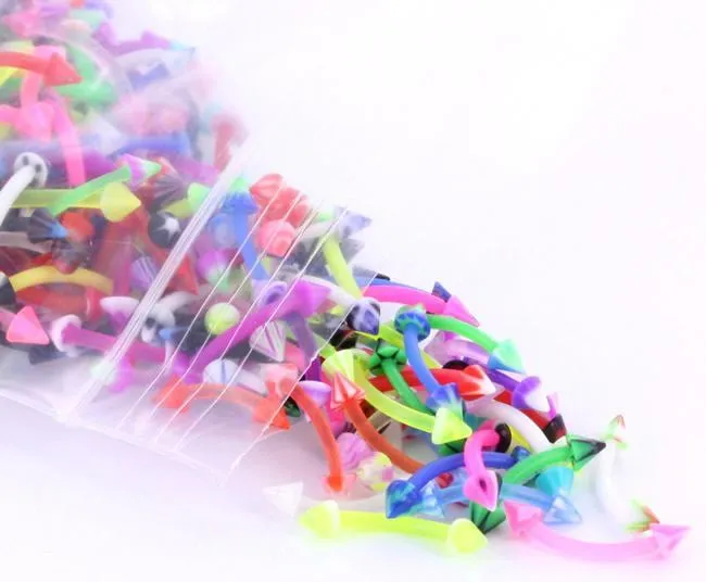 Male Sex Toys Painful Pleasures 16g 38 Eyebrow PTFE Bent Barbells with Acrylic Cones Price Per 500