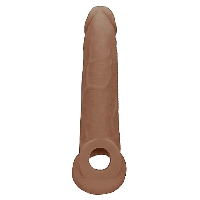 Male Sex Toys Realrock 9 Inch Penis Extender Sleeve with Ball Strap Caramel Shots