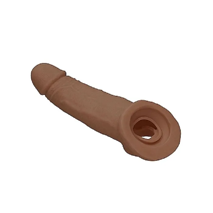 Male Sex Toys Realrock 9 Inch Penis Extender Sleeve with Ball Strap Caramel Shots